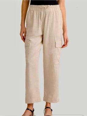 Women’s Beige Linen Rayon Pull-on Cargo Casual Pants / Size Small